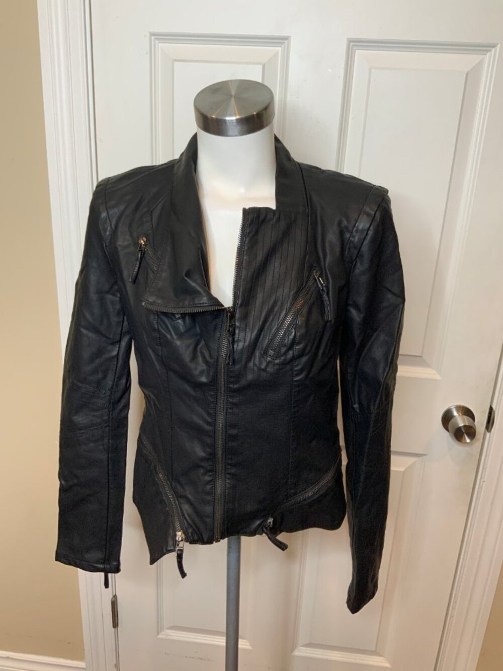 Blank NYC Black Faux Leather Zip-Up Moto Jacket, Size M
